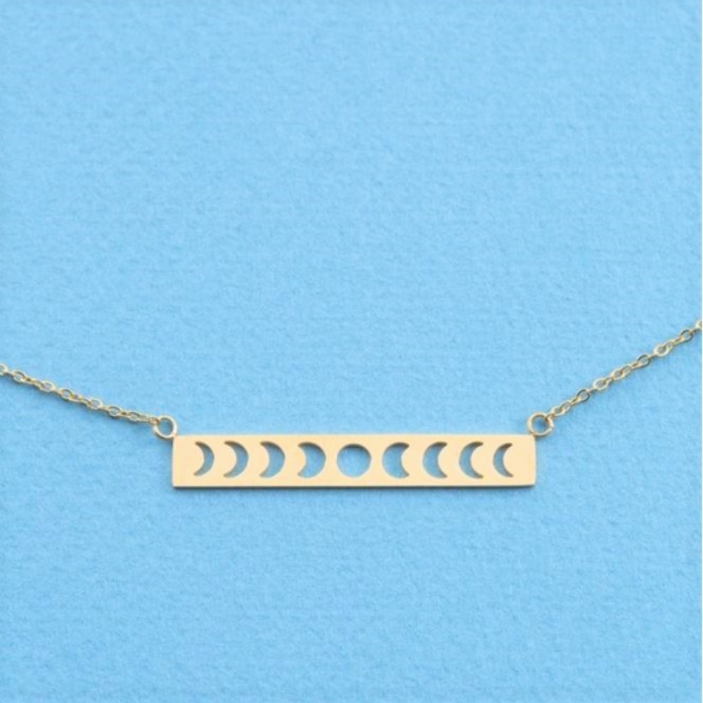 Lunar Moon Phase Bar Necklace 18K Gold Plated